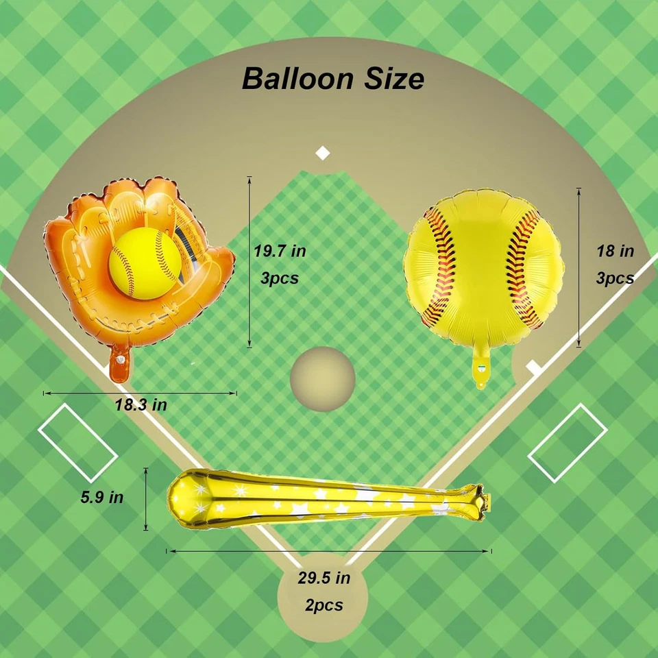 8 piezas decoraciones de fiesta de softbol - globos de béisbol de 18 pulgadas - globo de papel aluminio de softbol Foto 2 de 4
