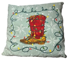 Pioneer Woman Decorative Throw Pillow Holiday Boot Painted Sparkly 18" Sq India