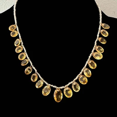 Antique Edwardian Citrine & Natural Pearl Fringe Necklace | 9ct Rose Gold - Image 1 of 4