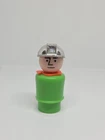 Vintage Fisher Price little people green construction worker man silver hat