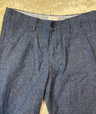 Mango Kids Linen Blend Blue Flat Front pants