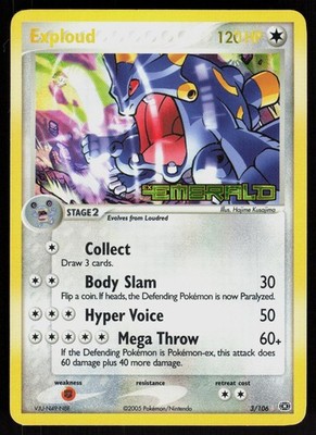 Pokemon Exploud 3/106 ex Smaragd Holo Rare Reverse Holo Near Mint