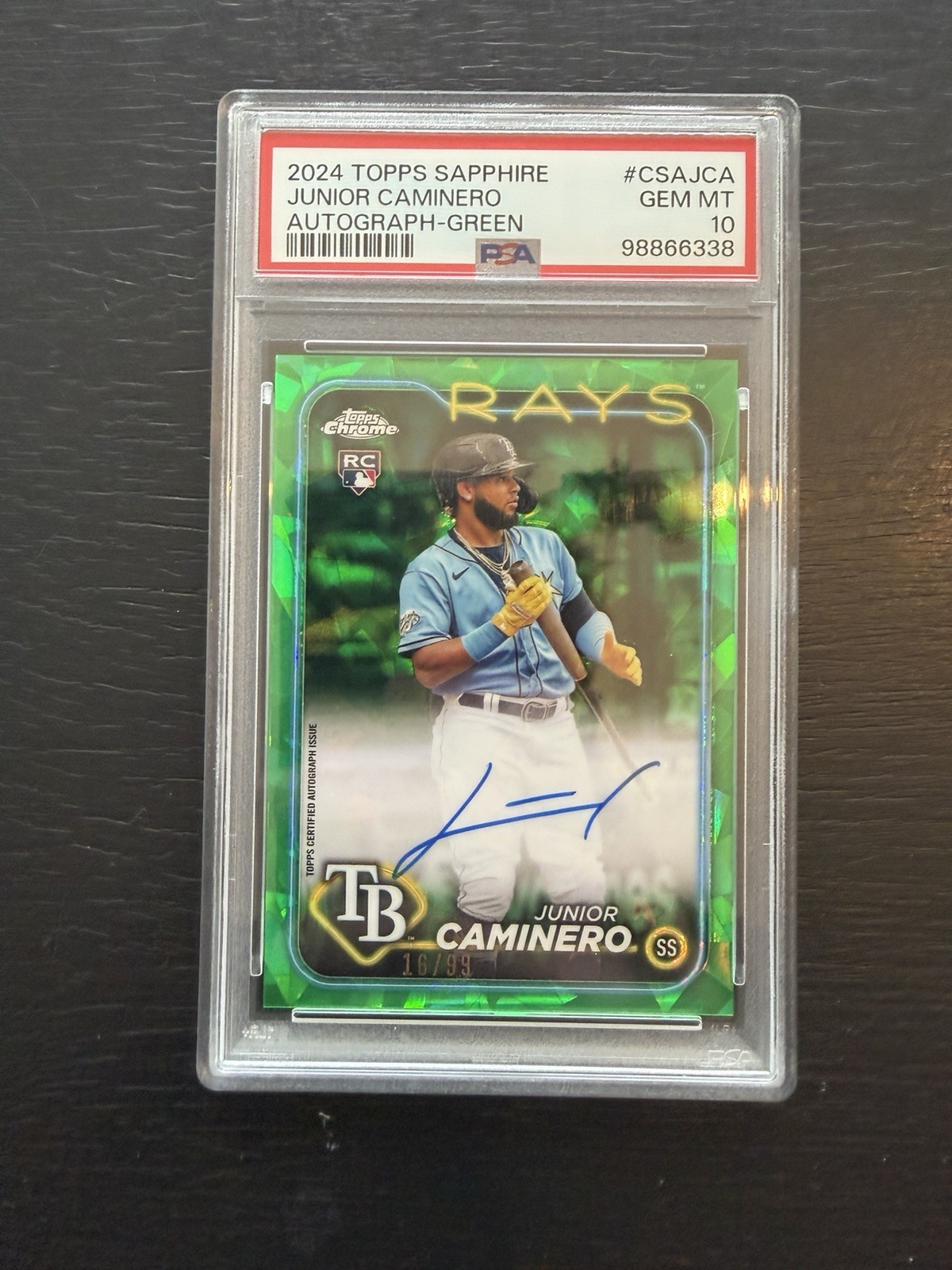 2024 Topps Chrome Sapphire Edition - Autographs Junior Caminero green /99 PSA 10