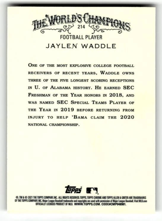 2021 Topps Allen & Ginter Chrome #214 Jaylen Waddle - Image 2 of 2