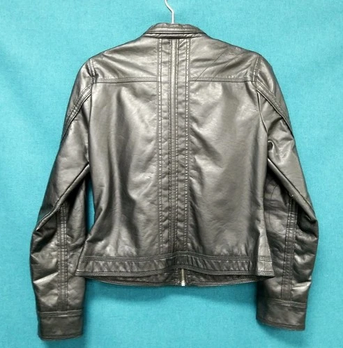 Vintage Y2k Women's Sz S Faux Leather Black Moto Jacket By Brave Soul image 2