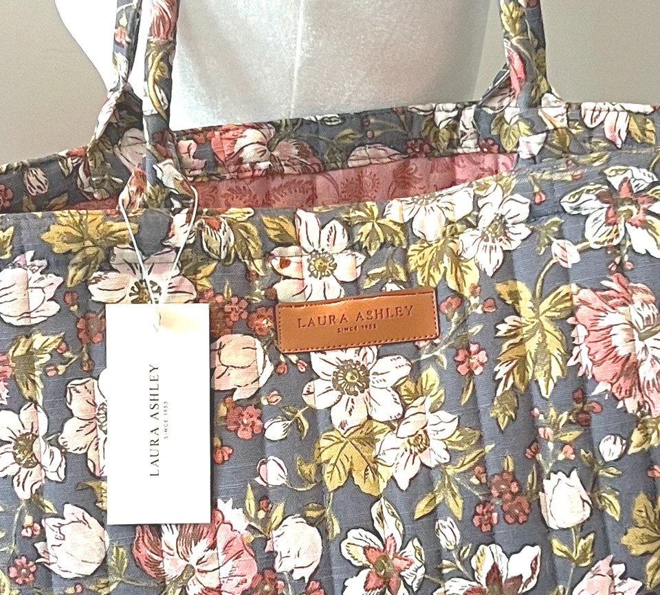 Laura Ashley Marta Navy Pink Floral Quilted Tote Bag Cottagecore Boho NWT - Image 2 of 4