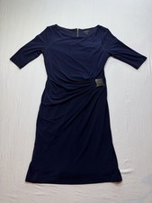 Tahari Arthur S. Levine Navy Sheath Dress 6P Scoop Neck 3/4 Sleeve Zip Lined
