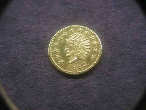 1852 Round Indian Head California Gold 1/2 Dollar Token/Coin: with bear on back