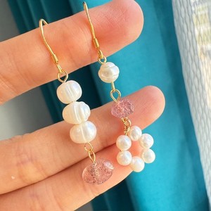 Authentic Natural Freshwater Pearl Earrings 14K Gold Plated Pink Crystal Flower Drop