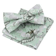 Mens Floral Pre Tied Bow Tie, Pocket Square and Cufflinks Set 012-sage Green