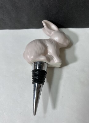 White Rabbit Bottle Stopper - Pewter Wine Bottle Sealer With Velvet Bag