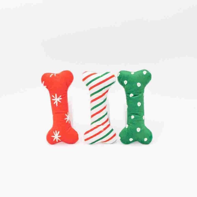 ZippyPaws Holiday Patterned Bones Soft Squeaker Plush Dog Bone Toy
