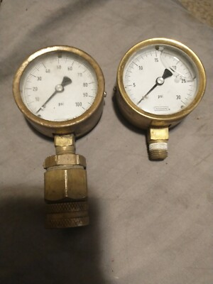 #ad #ad Pair Of Noshok Pressure Gauges Brass 100 Psi 30 Psi Made in West Germany $20.95