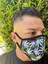 2 pcs Fabric Face Mask Cotton Twill Facial Cover Handmade Weed Marijuana Pot
