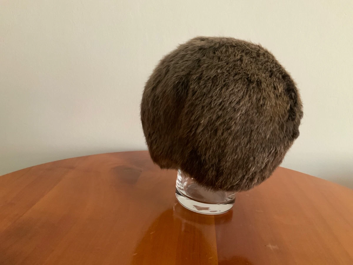 Damen Pelz Kappe Fellmütze Vintage Hut braun kleine Größe