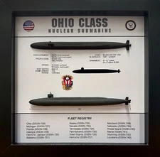 Ohio Class Submarine Memorial Display Shadow Box, 9" x 9", Large, Black