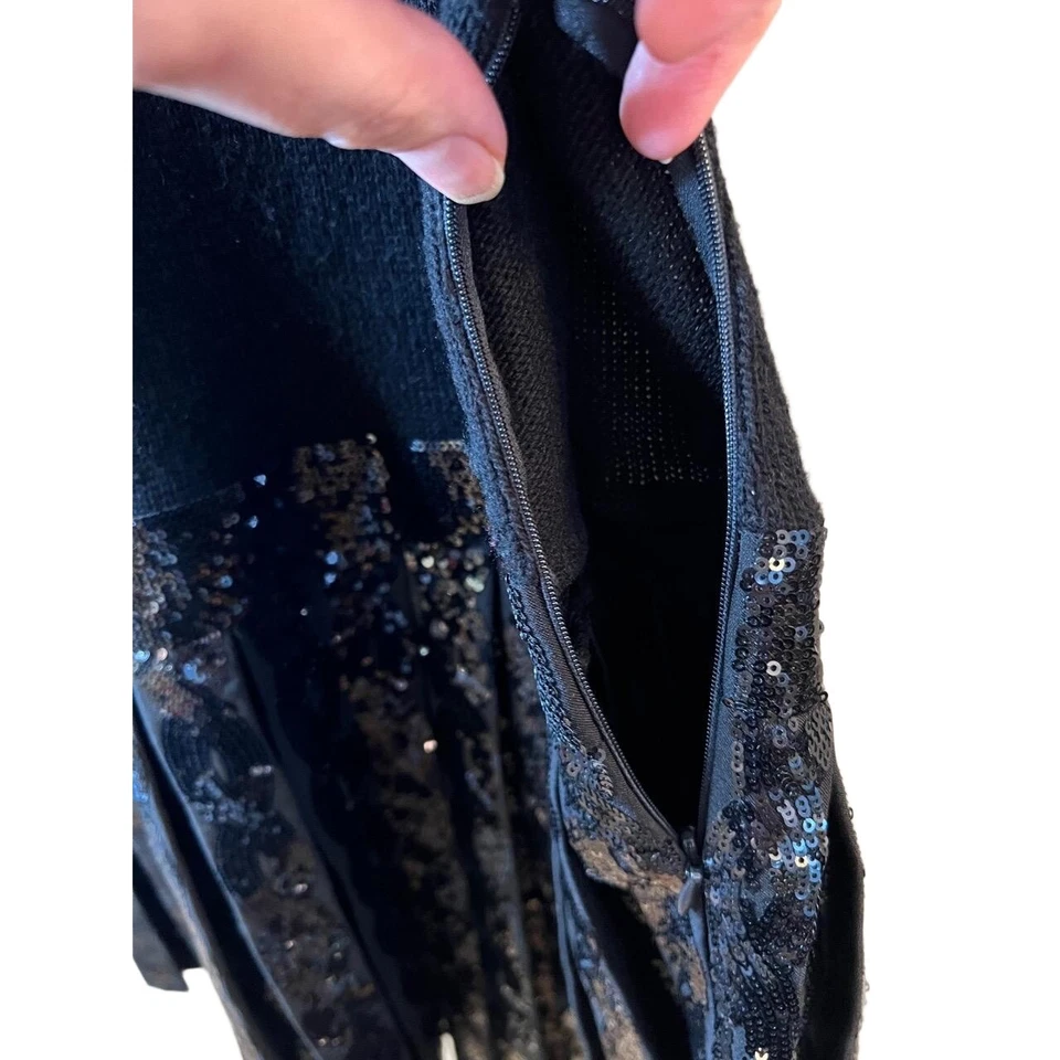 Vestido Polo Ralph Lauren Niñas Negro Lentejuelas Cintura Caída Plisado L/XL Foto 3 de 4