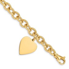 14k Yellow Gold Polished Link with Heart Bracelet Perfect Gift for Her
