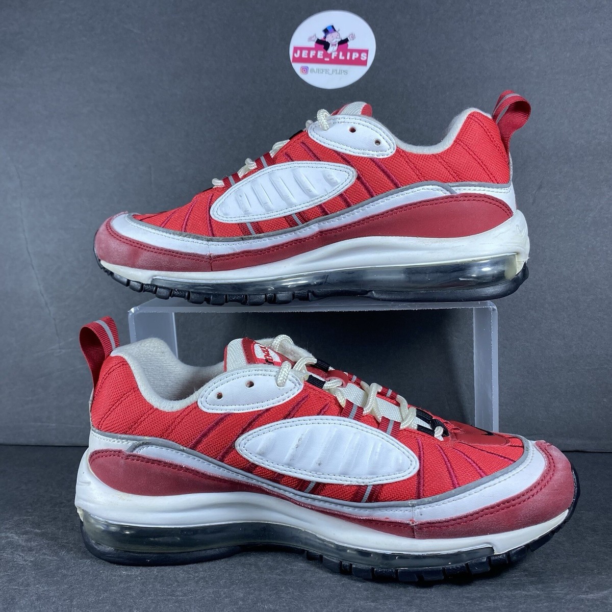 Nike Air Max 98 White Gym Red Athletic Shoes Sneakers AH6799