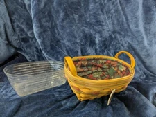 Longaberger Basket 10x7x4 Fabric Lining Plastic Insert Leather Handles 2001 