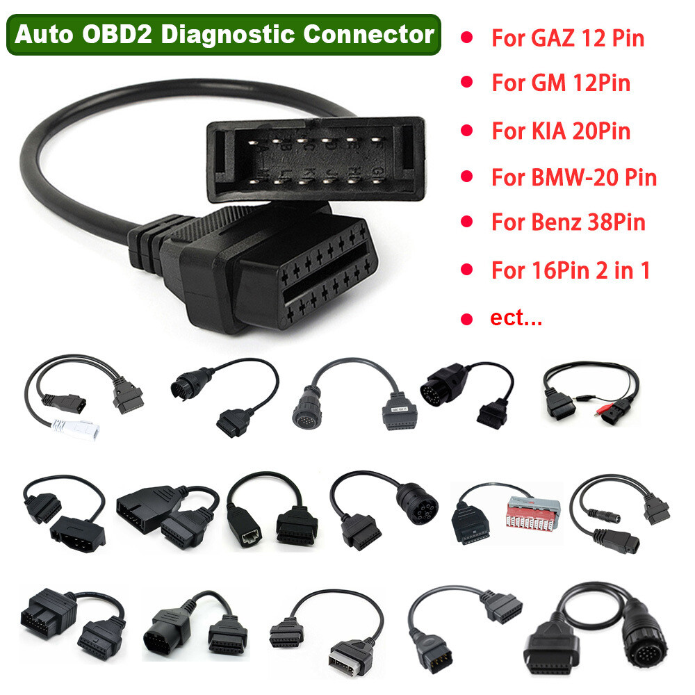 OBD1 Male to OBD2 16 Pin Female Connector Adapter Cable Diagnostic Tool