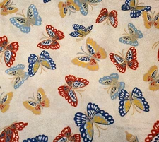 Niwa BTY P&B Textiles Boutique Asian Floral Butterfly Blue Red Tan on Cream