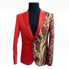 Mens Sequin Suit Jacket Notch Lapel Blazer Tuxedo Single Breasted Coat Tops Cool