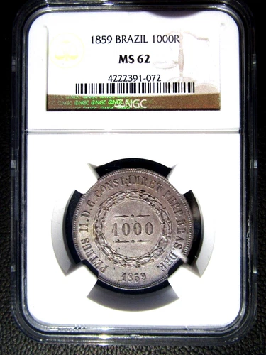 1859 Brazil 1000 Reis, NGC MS 62, 072
