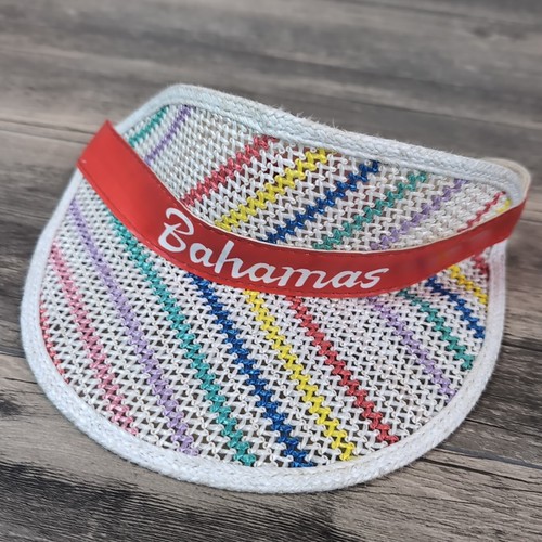 Vintage 70s Rainbow Woven Sun Visor Pride Unisex Golf Tennis Hat Bahamas Poker - Picture 2 of 11