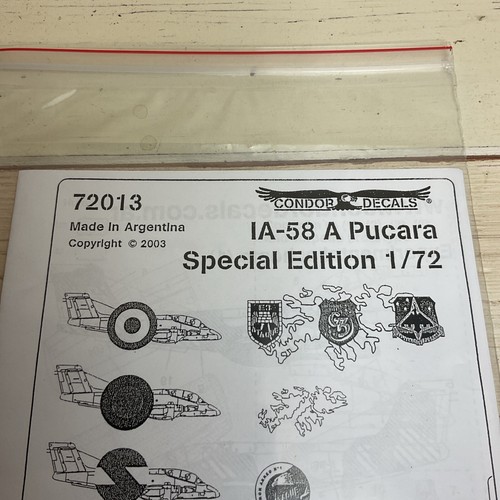 DECALCOMANIE CONDOR #72013 IA-58 A PUCARA EDIZIONE SPECIALE Scala 1:72 - Foto 2 di 4