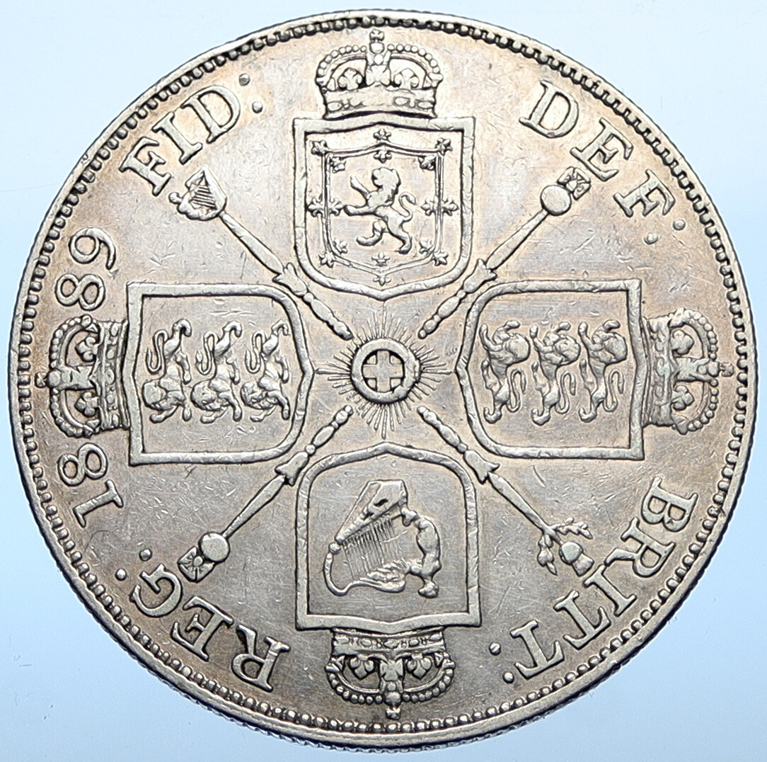 1889 UK Great Britain United Kingdom VICTORIA Silver Double Florin