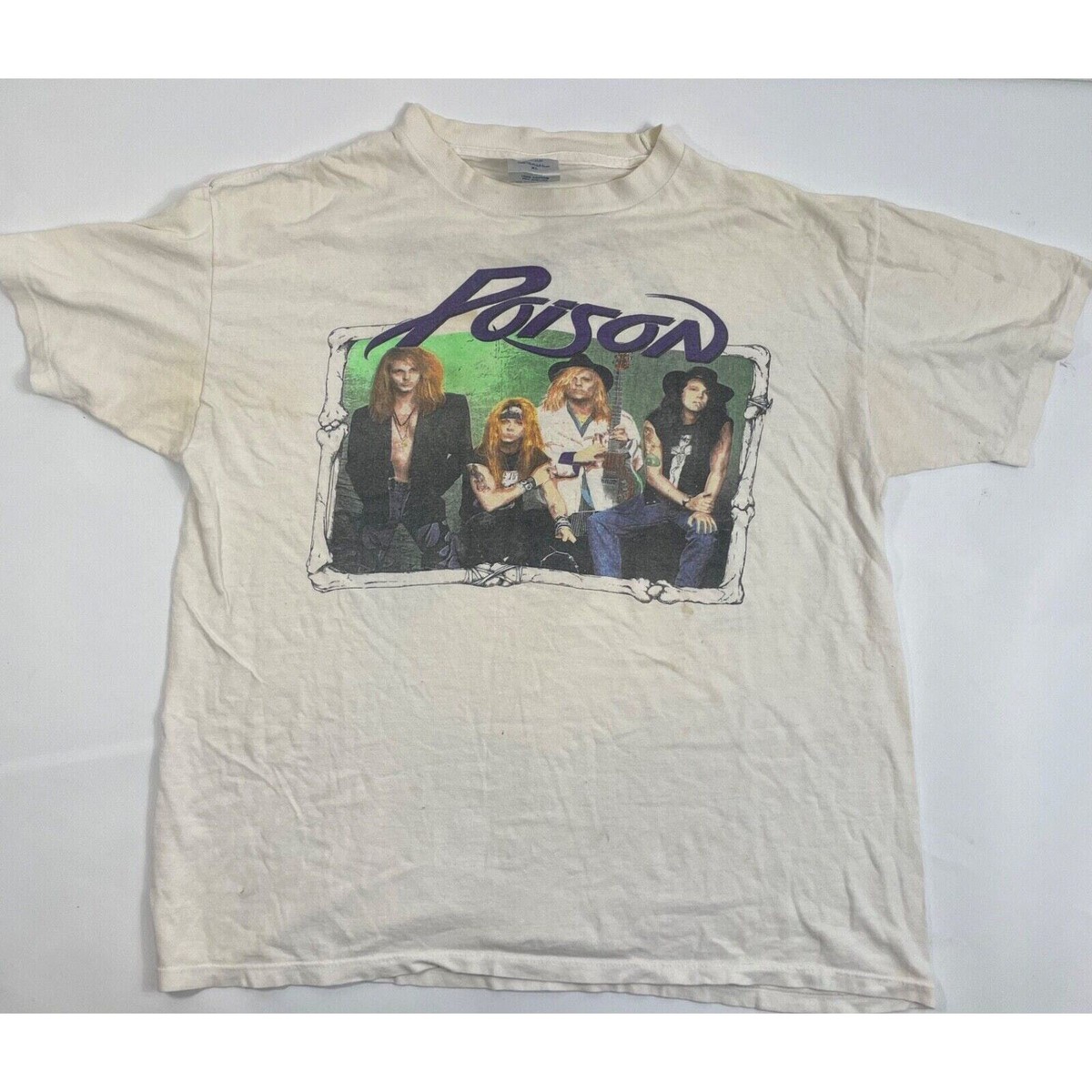 VTG Poison Flesh and Blood 90 -91 Tour T-Shirt White Single Stitch