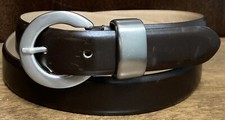 Jacqueline Ferrar Brown Split Leather Belt Brushed Buckle Italy Sz L 1  Wide VGUC