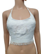 Halter Neck Bikini Top Bralette Back Tie Summer Beach Embroidered 6 8 10 12 14