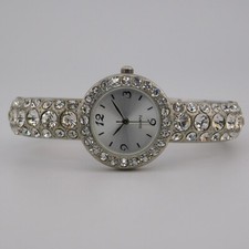 Cuff Bracelet Crystals Inlay Quartz Analog Women's Watch Sz. 6 1/2" New Battery