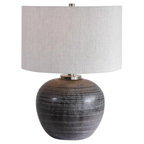 Uttermost Mikkel Farmhouse Ceramic Steel and Fabric Table Lamp in Charcoal - Picture 1 of 8