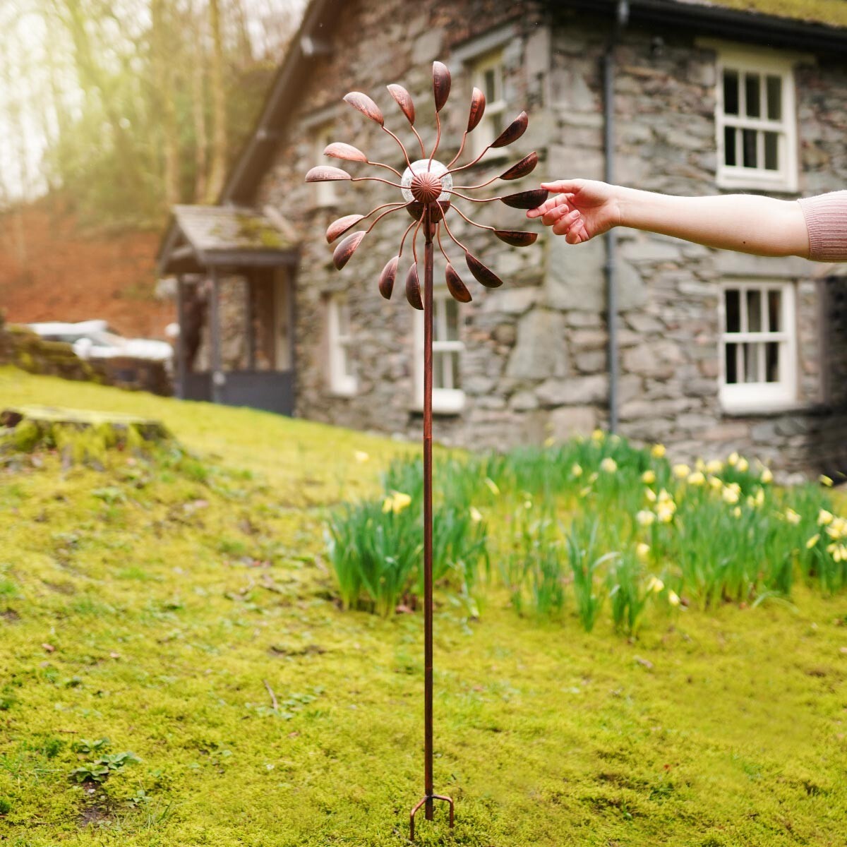 1.3m Gemini Solare Luce LED Up Cambia Colore da Esterno Vento Spinner Giardino