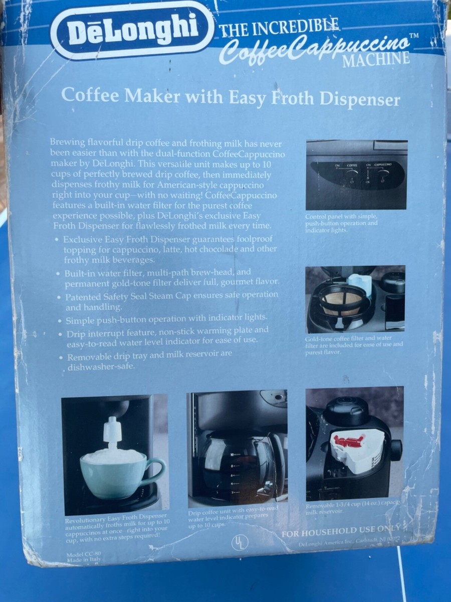 Delonghi 80 Cup Coffee Maker Coffee/Cappuccino Maker Frother DeLonghi Model  CC80 Open Box