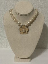 Faux Pearl Choker 16  Necklace Lg Enamel Flower Center Pearl