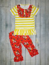 NEW Boutique Minnie Mouse Striped Tunic Ruffle Leggings Girls Outfit Set