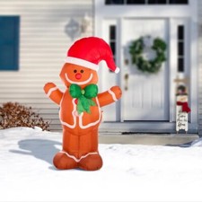 Glitzhome 8ft Lighted Christmas Airblown Inflatable Gingerbread Man Decor New