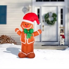 Glitzhome 8ft Lighted Christmas Airblown Inflatable Gingerbread Man Decor New