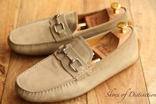 Mocassini Gucci beige scamosciati argento punta di cavallo scarpe da guida uomo UK 7 G US 8 EU 41