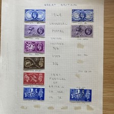 GREAT BRITAIN STAMPS Old Album page 1949-51 - part sets UPU & Festival Britain
