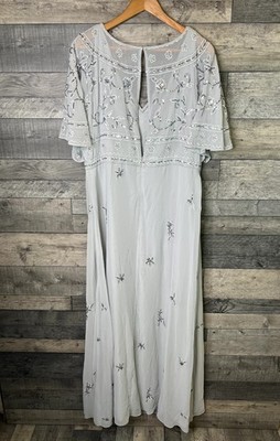 Monsoon Elena Maxi Dress Size UK 18 Silver Grey Beaded Embellished Wedding  Event | eBay