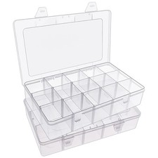 2 Pack 15 Girds Bead Organizer, Large Clear Plastic Organizer Box with Adjust...