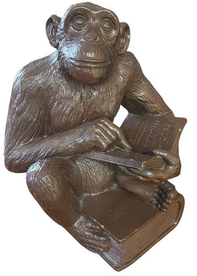 Monkey Reading Freud Sitting on Darwin Origin of Species Book LG Resin Sculpture