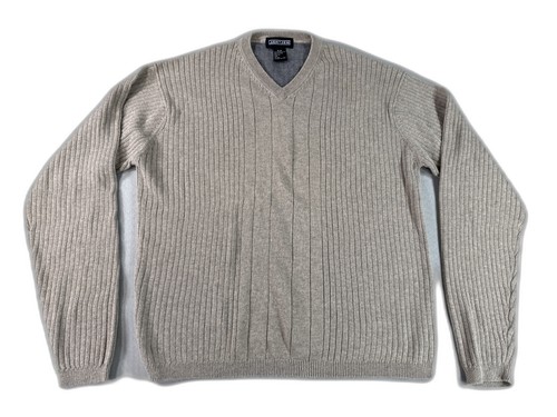 JANTZEN Ribbed V Sweater M M/M Beige 100% COMBED COTTON Regular Fit Long