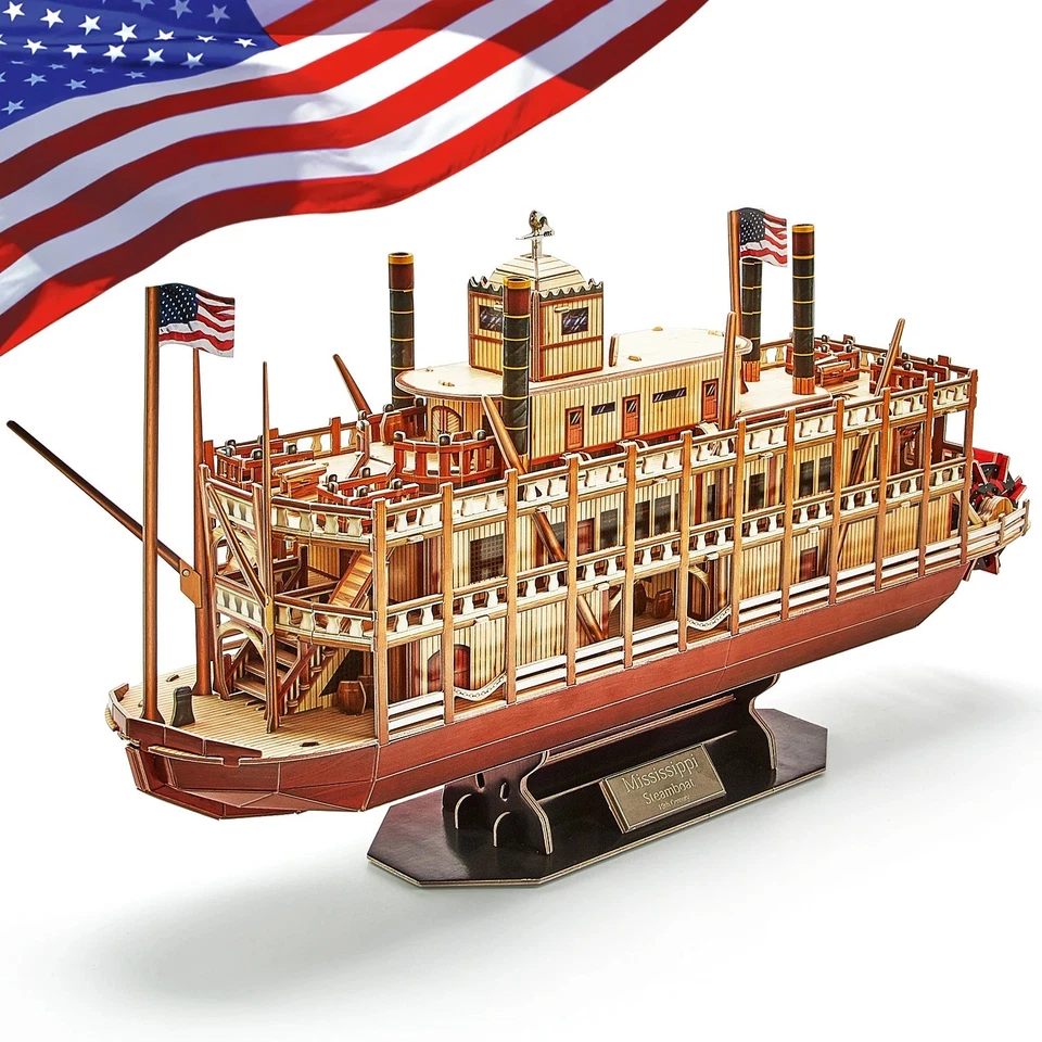 3D Puzzle Vessel Ship Models Toys Building Kits Mississippi Steamboat Gifts - Image 2 of 4