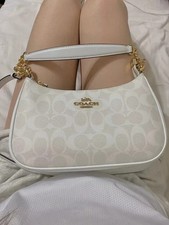NEW C.OACH White CA548 Teri Shoulder Bag In Leather Coated Canvas Glacier